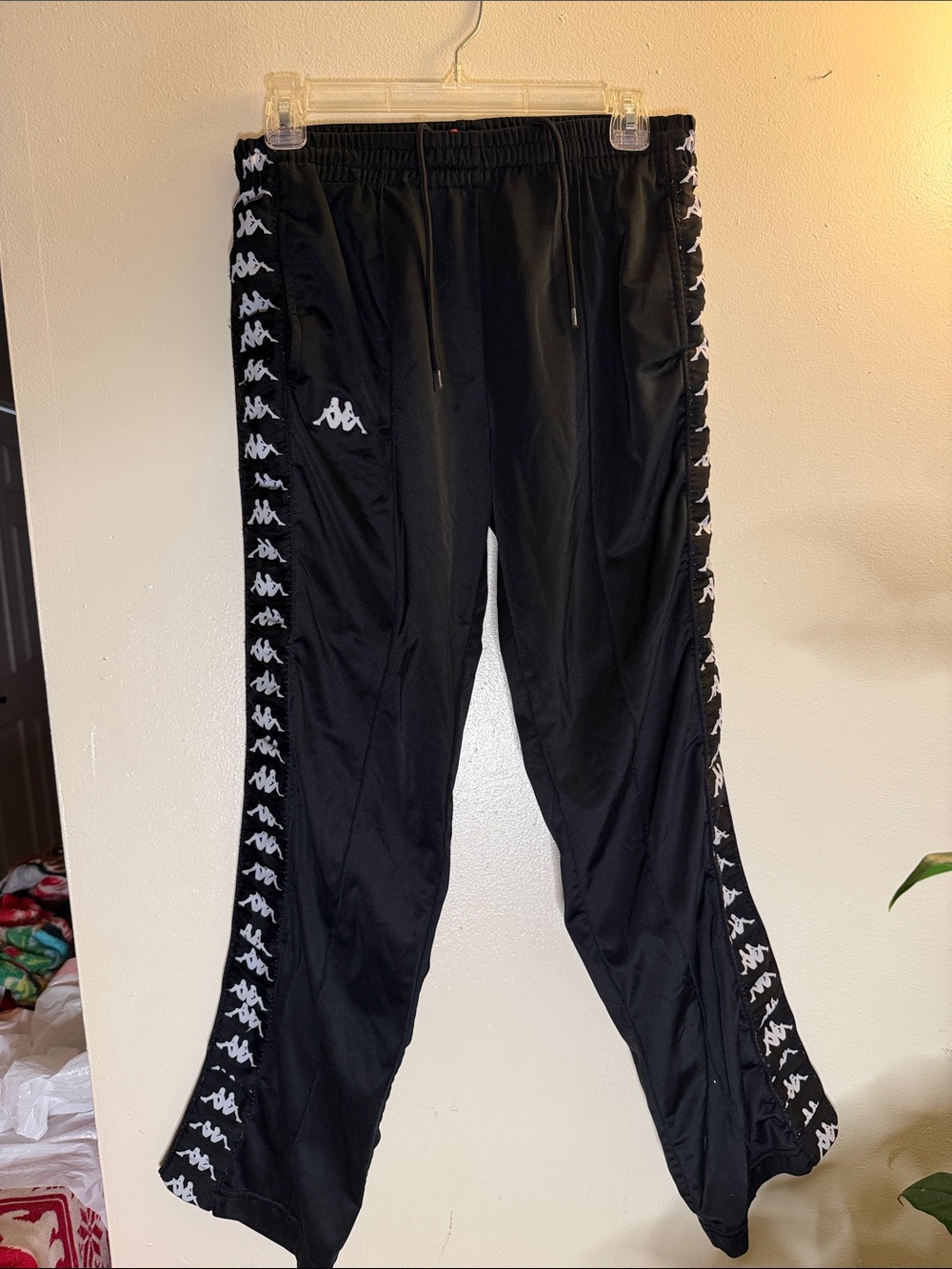 Kappa Black & White Logo Tape Track Pants Size Medium